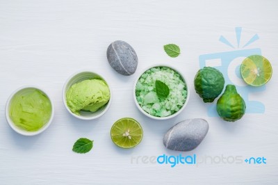 Homemade Skin Care And Body Scrubs With Green Natural Ingredient… Stock Photo