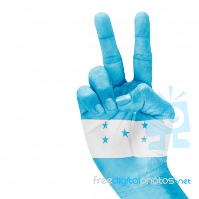 Honduras Flag On Victory Hand Stock Photo