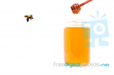 Honey And Bee Stock Photo