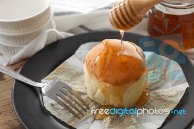 Honey Soft Cheese Cake Sweet Pastries Dessert Eating Yummy Bakery Rustic Still Life Stock Photo