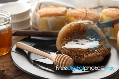 Honey Soft Cheese Cake Sweet Pastries Dessert Still Life Closeup… Stock Photo