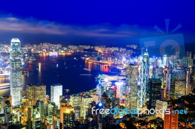 Hong Kong Victoria Harbor Night View Stock Photo