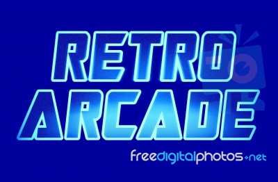 Horizontal Blue Retro Arcade Text Illustration Background Stock Photo