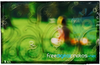 Horizontal Girl In Park Bokeh Abstraction Background Stock Photo