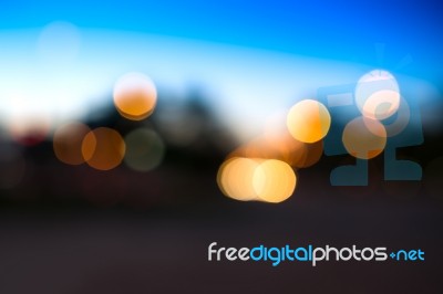 Horizontal Night City Street Light Bokeh Background Stock Photo