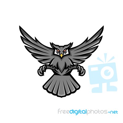 Horned Owl Swooping Front Mascot Stock Image