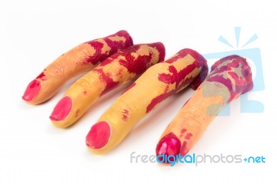 Horrible Fingers And Blood On White Background Stock Photo