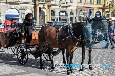 Horse And Carriage In The Old Town Square In Prague Stock Photo