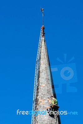 Horsted Keynes, Sussex/uk - October 8 : Steeplejack Working On T… Stock Photo