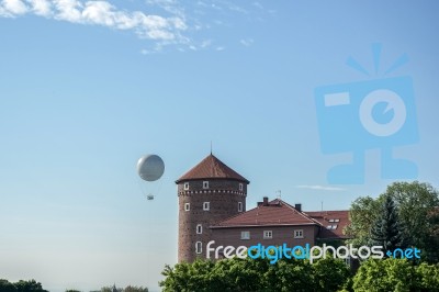 Hot Air Balloon Near Wawel  Castle Complex In Krakow Stock Photo