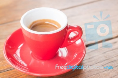 Hot Coffee Cup On Wooden Table Stock Photo