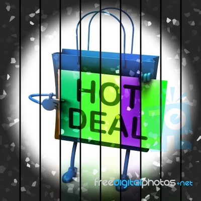 Hot Deal Shopping Bag Represents Bargains And Discounts Stock Image