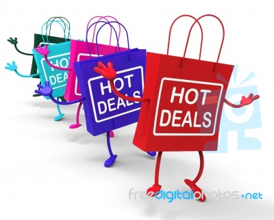 Hot Deals Bags Represent Shopping  Discounts And Bargains Stock Image