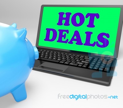 Hot Deals Laptop Means Best Buys And Reduced Price Stock Image