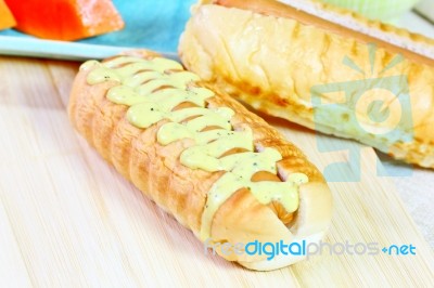 Hot Dog With Mustard Relish Stock Photo