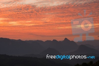 Hot Red Sky Sunset Stock Photo