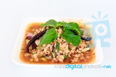 Hot Spicy Thai Cuisine Minced Pork Salad Stock Photo