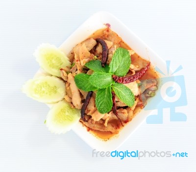 Hot Spicy Thai Cuisine Pork Salad Stock Photo