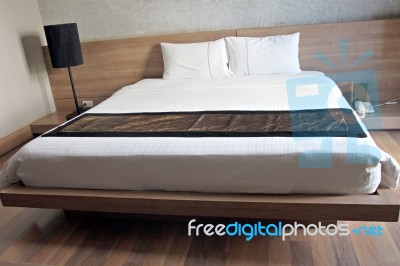 Hotel Bedroom Wood In Holiday Stock Photo