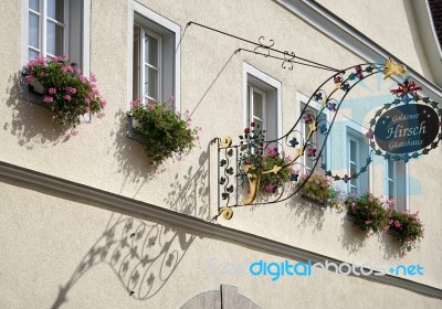 Hotel Hanging Sign In Rothenburg Stock Photo