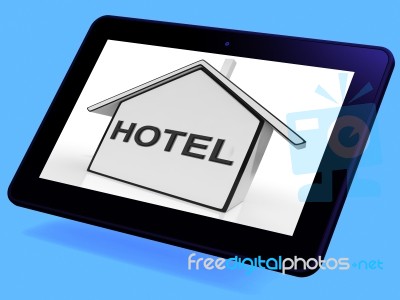 Hotel House Tablet Shows Holiday Accommodation And Units Stock Image