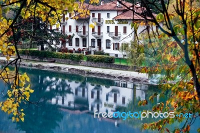 Hotel Lido Pieve Di Ledro On The Lakeside Of Lago Di Ledro Italy… Stock Photo