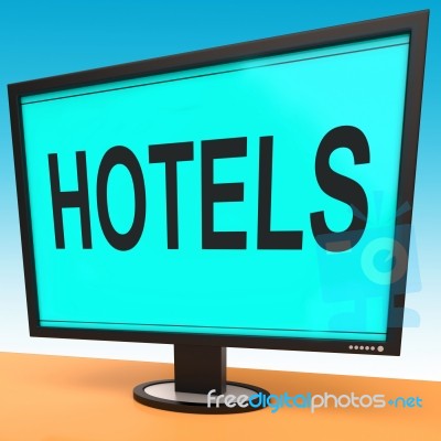 Hotel Monitor Shows Motel Hotels And Room Stock Image
