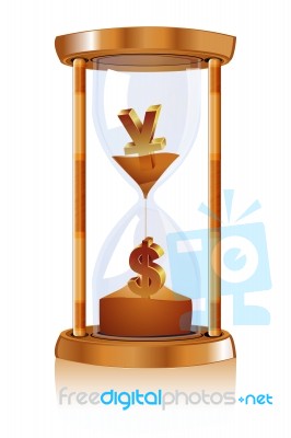 Hour Watch With Dollar And Yen Stock Image