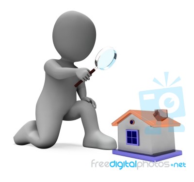 House Character Shows Inspect Surveying Searching Or Looking For… Stock Image