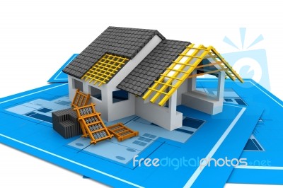 House Model On A Blueprint Stock Image