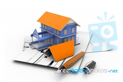 House Model On A Plan Stock Image