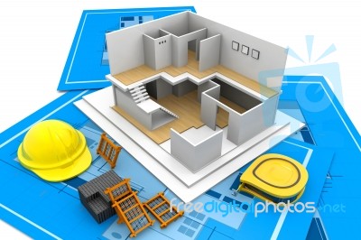House Model On A Plan Stock Image