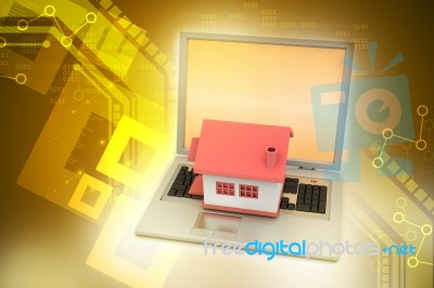 House Model On The Laptop Stock Image