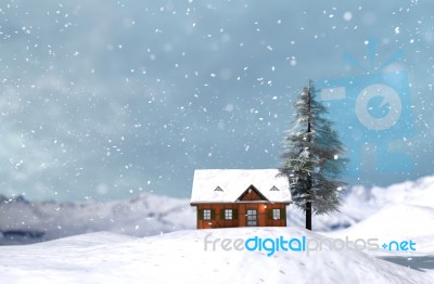House Or Cottage In Winter For Christmas,3d Illustration Stock Image