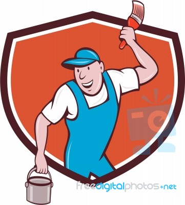 House Painter Paintbrush Paint Bucket Crest Cartoon Stock Image