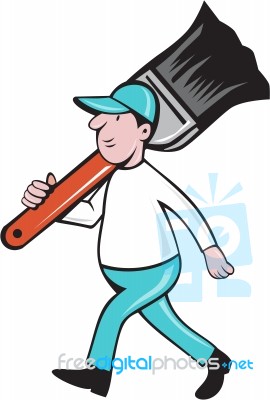 House Painter Paintbrush Walking Cartoon Stock Image