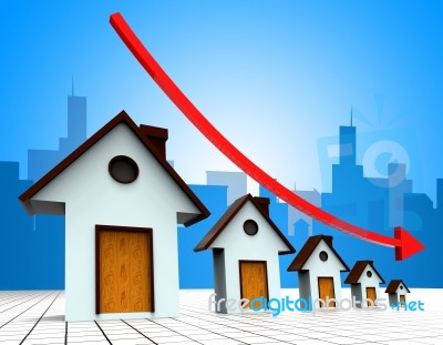 House Prices Down Represents Reduce Regresses And Household Stock Image