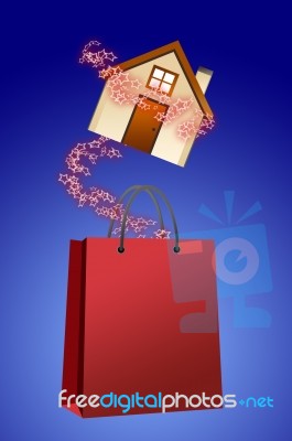 House With Shopping Bag Stock Image