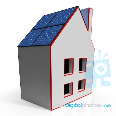 House With Solar Panels Showing Renewable Energy Stock Image