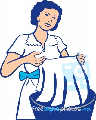 Housewife Washing Laundry Retro Stock Image