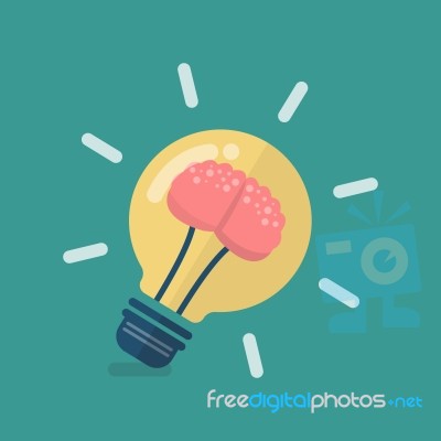 Human Brain In Lightbulb Idea Stock Image