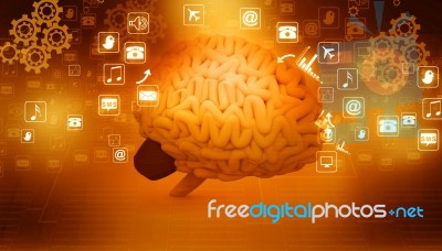 Human Brain  With Internet Icons Stock Image