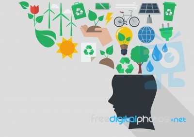Human Head With Ecology Icons Stock Image