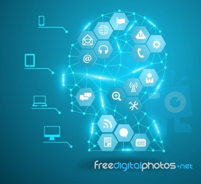Human Head With Social Network Icons Stock Image