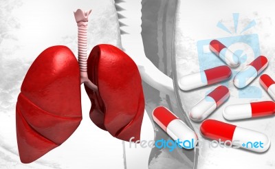 Human Lungs and Tablet Stock Photo