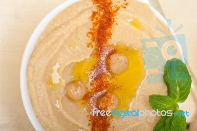Hummus With Mint On Top Stock Photo
