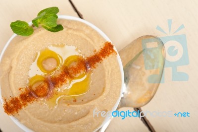 Hummus With Mint On Top Stock Photo
