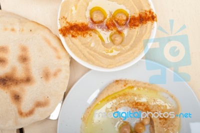 Hummus With Pita Bread Stock Photo