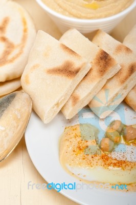 Hummus With Pita Bread Stock Photo