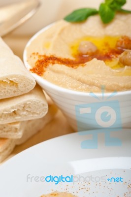 Hummus With Pita Bread Stock Photo